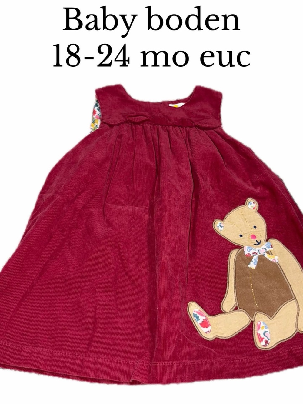Baby boden 18-24 month bear pinnie dress